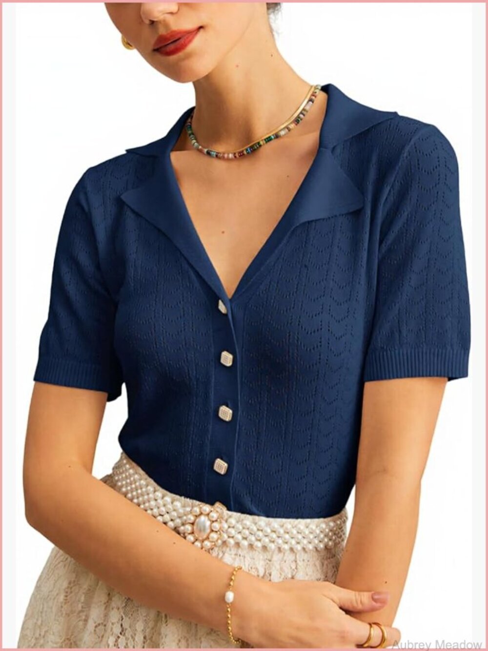 Short Sleeve Cardigan Button Down V Neck Knitted Pullover Trendy Tee
